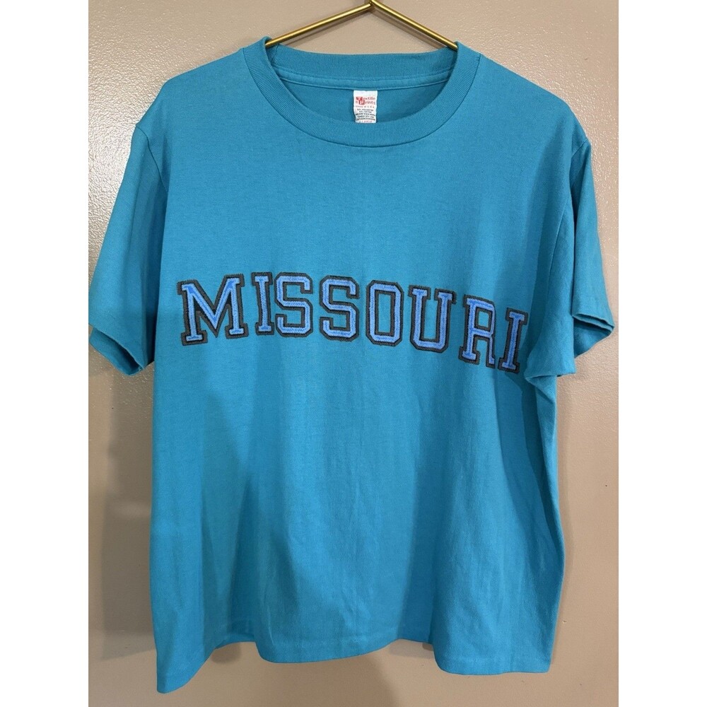 Vtg Single Stitch 90’s Embroidered Missouri Textile Prints T-shirt XL